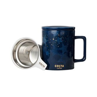 COSTA  陶瓷茶滤马克杯高颜值水杯2025女办公室茶水分离杯生日礼物 CDBB20W204-BL