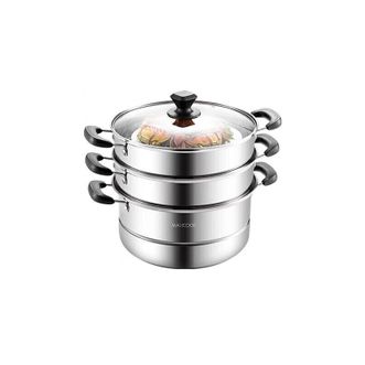 MAXCOOK  三层蒸锅不锈钢蒸锅加厚复底蒸煮两用 电磁炉燃气通用 26cm MZB-26