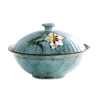玉泉  韩式品锅大汤碗  锅口径约21cm 不可明火 蓝色款  家用陶瓷汤锅面碗汤盘深盘沙拉碗碗碟盘子拉面碗小锅韩式厨房餐具用品