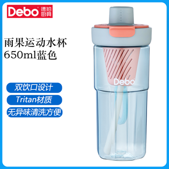 德铂（Debo）  雨果运动水杯650ml 大容量男女塑料杯子户外车载随行杯弹盖双饮水杯学生运动健身便携