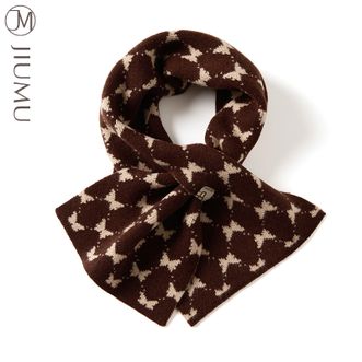 玖慕/JIUMU  纯羊毛小围巾女秋冬季加厚保暖百搭蝴蝶提花针织交叉护颈围脖 金玉褐