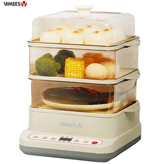 维米仕vimees  24L三层电蒸锅可视电蒸笼智能预约料理机 多功能锅蒸蛋器蒸包子蒸馒头蒸饺蒸海鲜热饭早餐机料理锅奶瓶消毒多用途锅VM8091白色