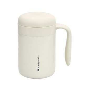 AKS  海豚办公杯保温杯广口咖啡杯带盖泡茶杯带茶隔办公室水杯 陶瓷涂层内胆 奶昔白400ml AKS624-CWH