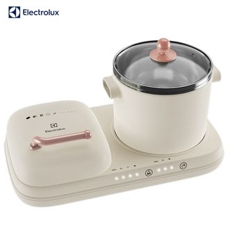 伊莱克斯/Electrolux  多功能早餐机 三明治烤面包电烤炉煎烤机煎蛋煎烤盘电饼铛 煮面煮粥煲汤热牛奶电煮锅电炖锅蒸蛋器料理锅多用途锅EGFS-5130米色
