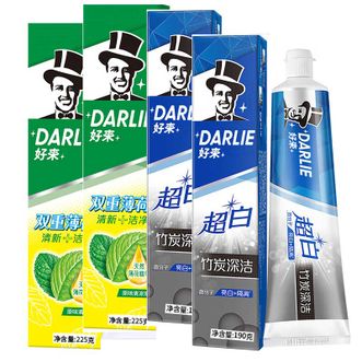 好来  【原黑人牙膏】超白茶倍健双重薄荷竹炭深洁黄牙垢烟牙渍清新口气净白 【4只家庭装】
