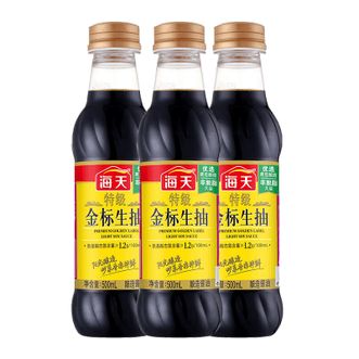 海天  酱油  特级金标生抽  酿造酱油炒菜凉拌火锅0防腐特级调味品  500mL*3瓶