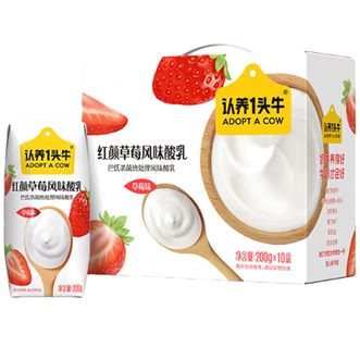 认养一头牛  丹东红颜草莓常温风味酸奶200g*10盒