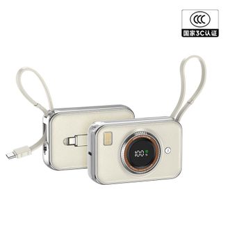 雷摄  R69S 1万毫安充电宝22.5W快充带双线 相机移动电源 米白色