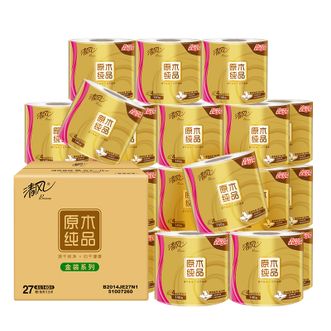 清风  原木金装卷纸  家用卷筒卫生纸  4层140克*27卷  B2014JE27N1