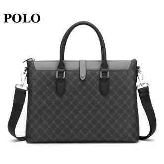POLO手提包男士商务休闲公文包PVC新款电脑包时尚单肩斜挎包043573