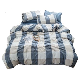 啄木鸟/Plover  水洗棉-四件套 200cm*230cm 蓝白色 床单被罩枕套 单人宿舍