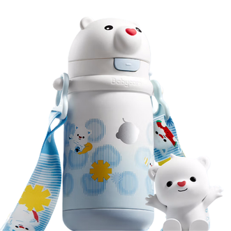 babycare  小白熊儿童保温杯婴幼儿宝宝水杯幼儿园1-3岁 柔雾蓝-450ml-背带款