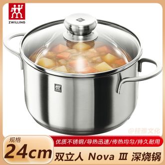 双立人  TWIN Nova Ⅲ 汤锅24cm 家用不锈钢炖煮锅双耳煲汤锅深烧锅