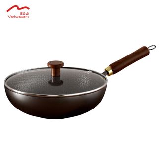 温仑山  锤纹大铁锅 32cm家用无涂层少油烟物理不粘炒菜锅