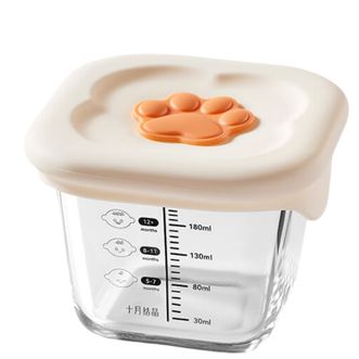 十月结晶  宝宝辅食盒可蒸煮玻璃蒸蛋羹碗储存耐高温分装婴儿辅食碗 大米白【方形230ml】