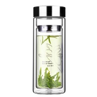富光玻璃杯 透明玻璃茶杯泡茶杯 双层玻璃杯 男女便携商务茶杯320ml