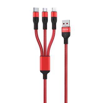 沃品/WOPOW  一拖三数据线小巧便携充电线适用于华为苹果安卓LC026 红色