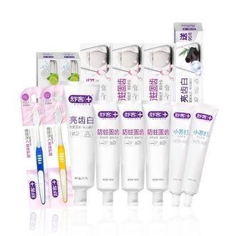 舒客  亮齿白牙膏210g*1+防蛀固齿140g*3+小苏打120g*2+弹力护龈牙刷*2