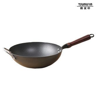 鹤家印(TSURUYA)  锻打铁锅少油烟无涂层家用不粘锅煎炒两用炒锅 32cm  32cm炒锅LHHJ0012