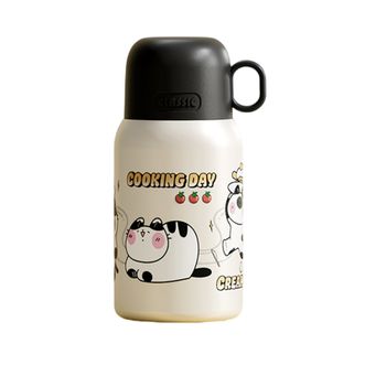 物生物  儿童保温杯316不锈钢双盖带杯套吸管水杯子460ml -防摔硅胶杯套