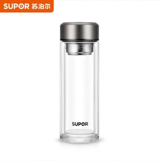 苏泊尔（SUPOR）  双层耐热玻璃杯C流光银280ml 双层耐高温防烫水杯不锈钢商务办公男女茶杯玻璃杯