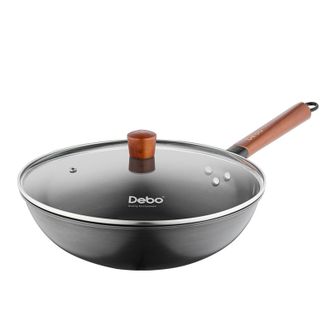 德铂（Debo）  家用精铁炒锅  锅口径约32cm  铁锅煮锅无涂层锅炒锅炒菜锅厨房锅具用品