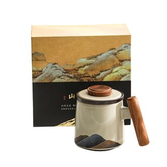 琦轩源  陶瓷办公杯茶杯  约350ml 11*12.5cm  带盖过滤泡茶马克杯子泡茶器