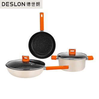 德世朗（DESLON）  锦“橙”精铁不粘锅炒锅煎锅平底锅汤锅套装 橙红三件套 炒锅+汤锅+煎锅 不粘锅DFS-TZ936B