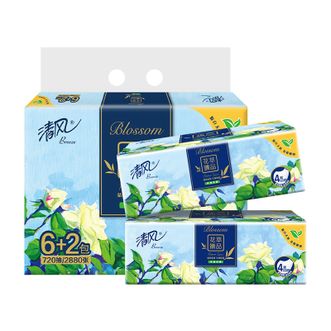 清风  抽纸 花萃面巾纸 卫生纸 纸巾 餐巾纸 4层90抽*8包 M码