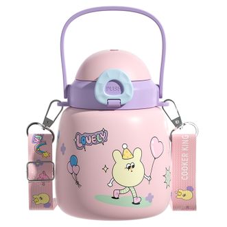 炊大皇（COOKER KING）  炊大皇童趣保温杯316L高颜值手提背带款儿童水杯460ml甜心粉色