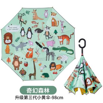 easily  儿童雨伞 小学生男孩上学专用女孩公主风雨伞安全长柄反向伞【奇幻森林/98cm+安全反光边】