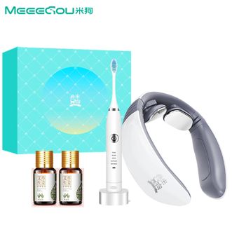 米狗（MEEE GOU）  脉冲颈椎按摩器+声波电动牙刷组合套装 脉冲颈椎按摩仪颈部按摩器颈肩理疗仪肩颈护颈仪颈部按摩仪 持久续航口腔护理震动细软刷毛护牙洁牙器MC399白色