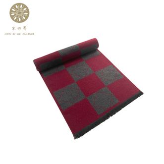 京四界  羊毛混纺围巾 红色+灰色棋盘格 JSJD6-011-03