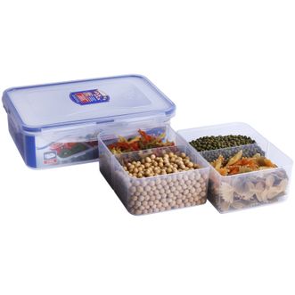 乐扣乐扣（LOCK&amp;LOCK）  塑料保鲜盒密封盒微波炉便当餐盒冰箱收纳盒饭盒长方形4分隔 HPL824C容量1.6L
