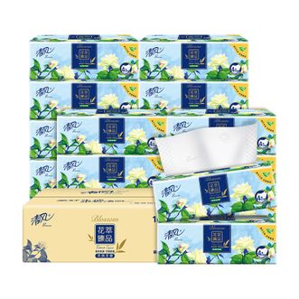 清风  抽纸纸巾花萃卫生纸可作洗脸巾母婴适用餐巾纸 4层 80抽*24包 整箱