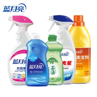 蓝月亮  家庭清洁组合：白兰翻盖500g+衣领净500g+强力型油污克星500g+茶清500g+地板水600g 家庭清洁套装五件套
