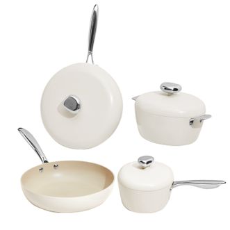 温仑山（VELOSAN ）  鹅卵石锅具套装锅具不粘锅套装炒锅煎锅汤锅奶锅套装组合 鹅卵石不粘锅-天使白- 4件套  炒锅32cm+煎锅26cm+汤锅24cm+奶锅20cm