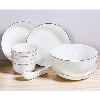如艺 手工描金易洁骨瓷碗碟陶瓷碗碟餐具套装汤碗汤盘饭碗RY-1810-C12