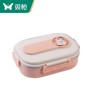 双枪（Suncha）  不锈钢保温饭盒小学生专用食堂大容量分格便当上班族餐盒1.5L粉红兔 五格内胆+汤碗