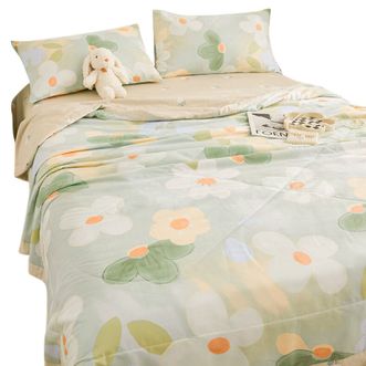 洁丽雅/Grace  A类全棉面料空调被芯夏被可水洗夏薄被子单双人盖被2*2.3米青柠CP1788