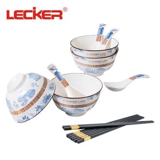 lecker  乐克尔斯凯陶瓷餐具套装碗筷子勺子12件套