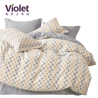 紫罗兰  磨绒印花AB版四件套 城市晨曦 时尚吸湿透气床品件套 200x230cm