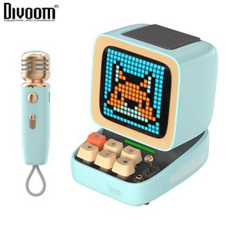 点音Divoom  像素麦克风K歌音箱 DitooMic 复古电脑桌面摆件 便携蓝牙小型音响 一体户外唱歌带无线话筒 科技感摆件创意礼物（带麦克风）淡湖蓝
