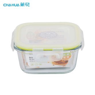 茶花（CHAHUA）晶格正方形玻璃750ML保鲜盒玻璃饭盒家用保鲜便当盒餐盒密封保鲜盒001004(颜色随机发)