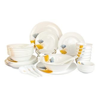 康宁（VISIONS）冰萃玲珑金银杏餐具38件套冰萃玲珑系列家用精致餐具碗勺碟组合套装CB-BSYX38/KZ/LS