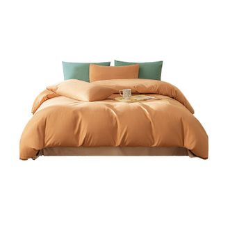 京东京造  120g加厚四件套  清爽舒适吸汗透气弹力抗皱耐用磨毛A类床单被套  日光橘