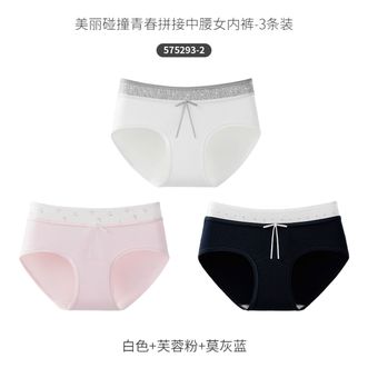 Caramella  内裤女生纯棉三角裤夏薄款加长裆蝴蝶结短裤美丽碰撞青春拼接中腰女内裤3条装575293-2