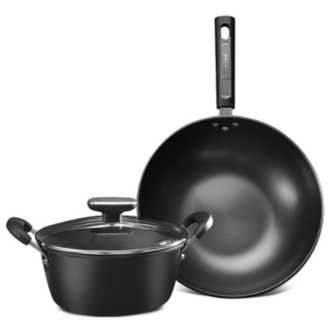 十八子作  爆炒锅不粘锅无涂层平底煎锅精铁锅具2件套HM-202-2