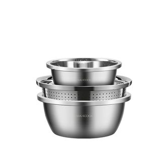MAXCOOK  316L不锈钢盆筛3件套 加大调料盆洗菜盆和面盆 米筛 MCWA5745