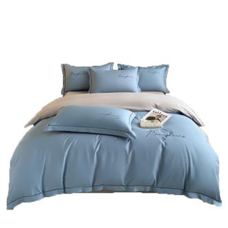 多奇曼  60支长绒棉刺绣四件套（海青+山灰）200*230床品四件套床品套装